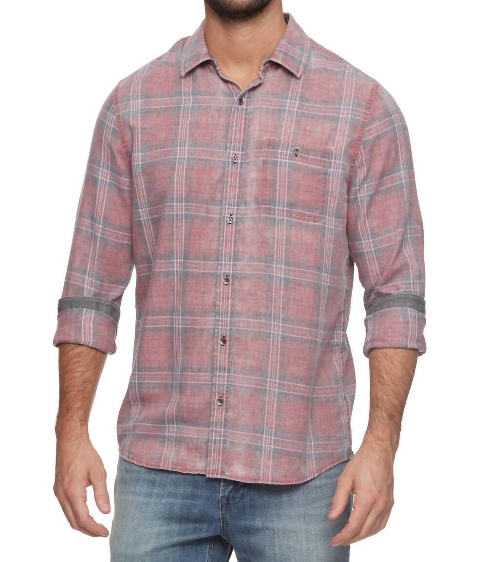 NEW FLAGS & ANTHEM long sleeve button up shirt in red/black